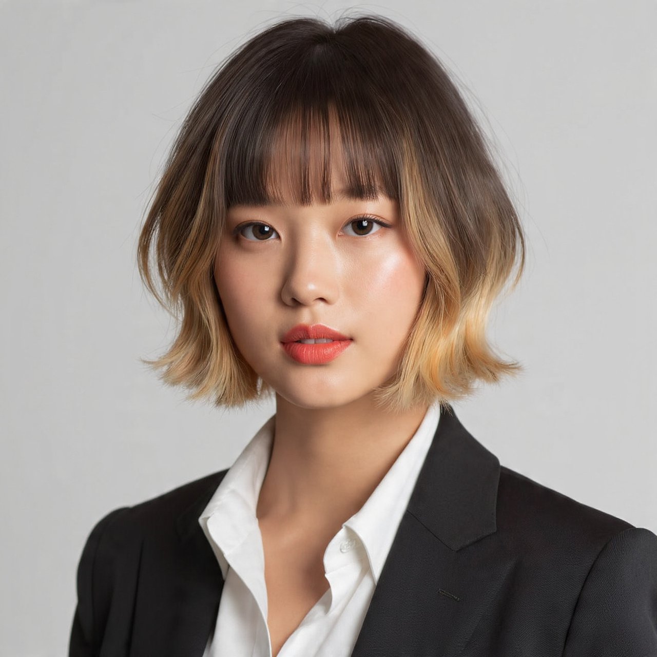 Balayage Bob with Curtain Bangs