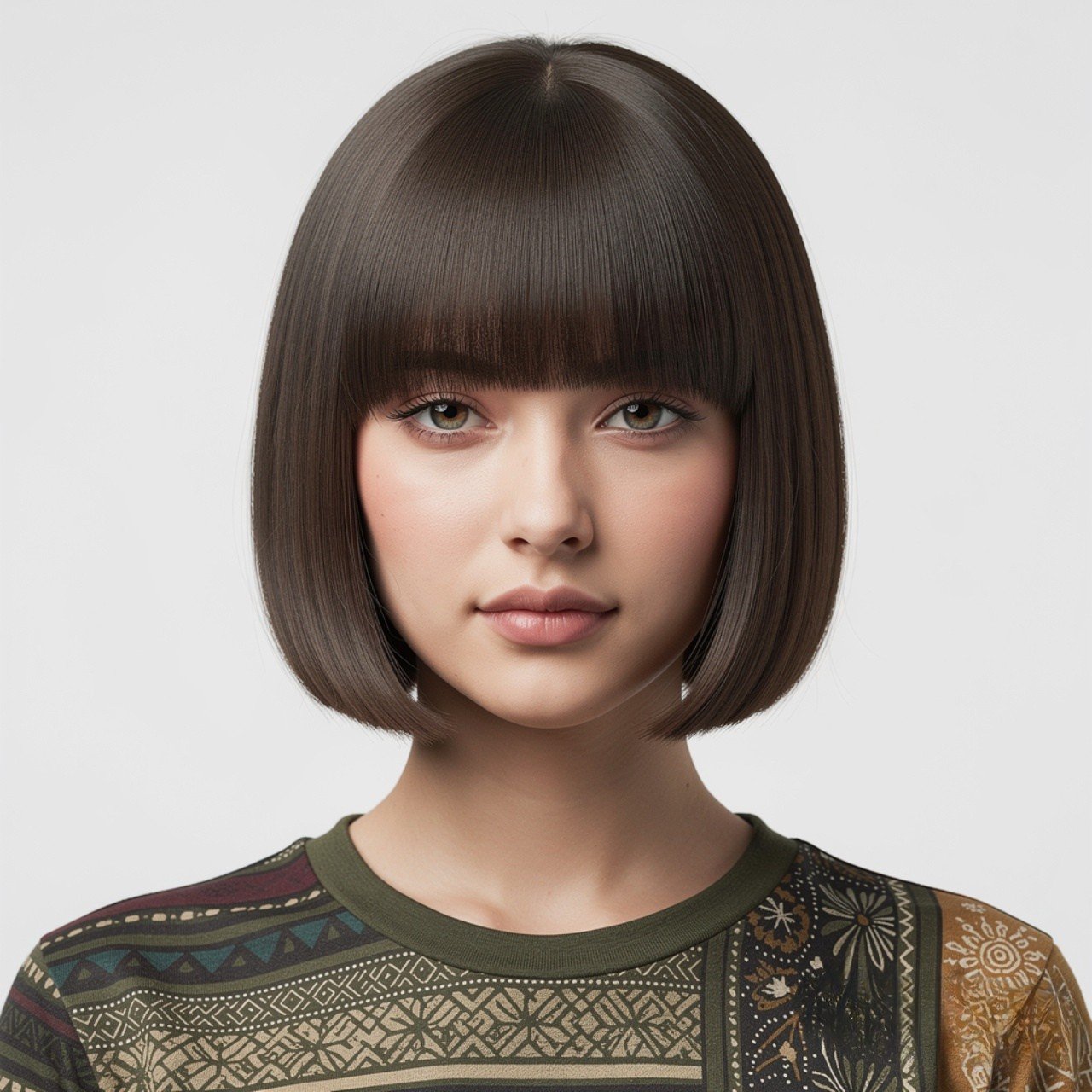 Blunt Cut with Bangs Hairstyles for short straight hair