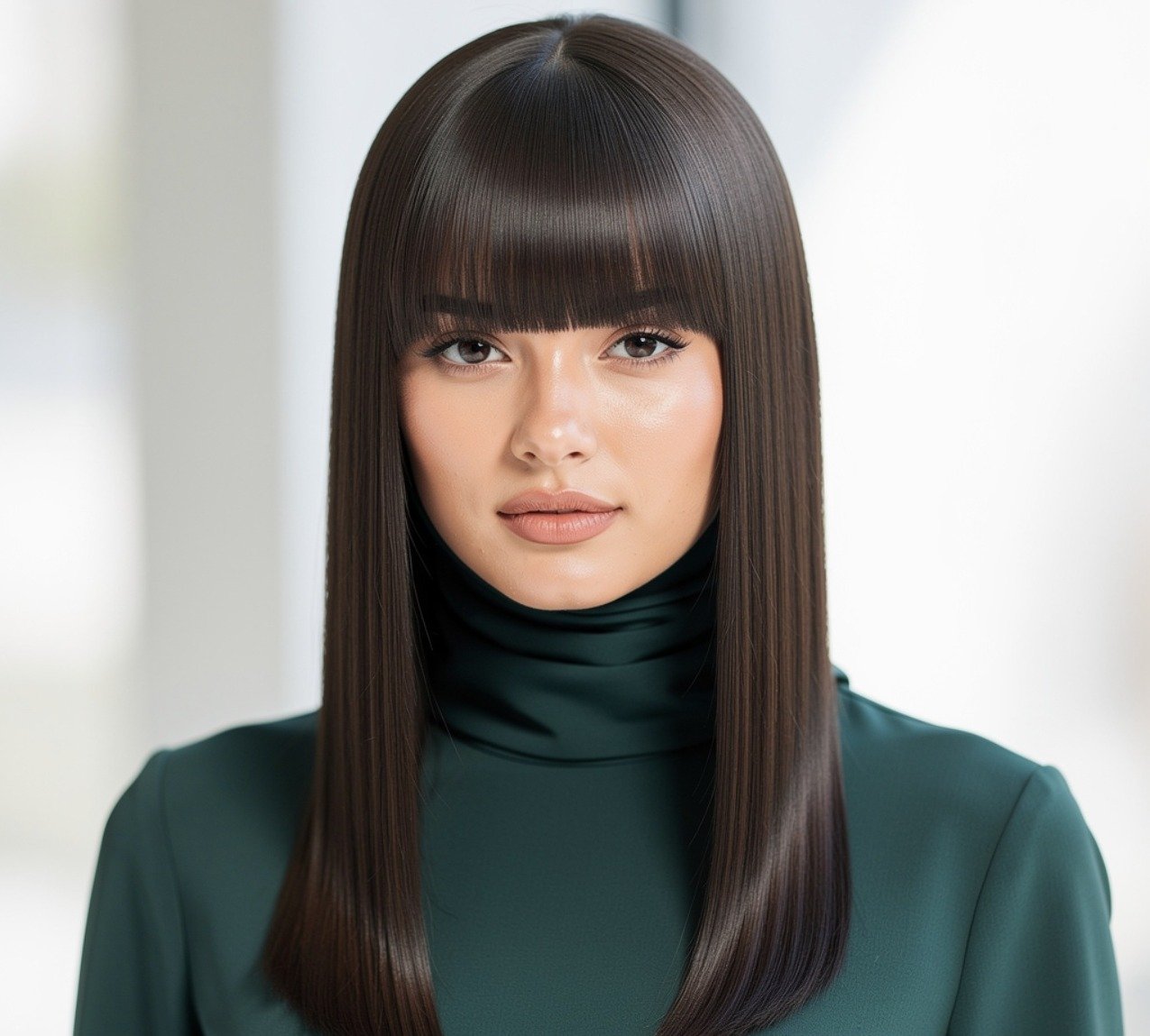 Blunt One Length Cut Hairstyle for Long Straight Hair 1