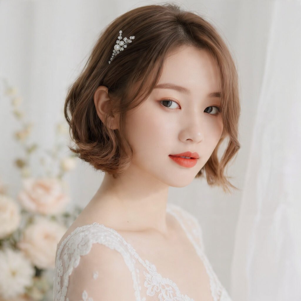 Bob with Bridal Comb and Loose Tendrils Hairstyle