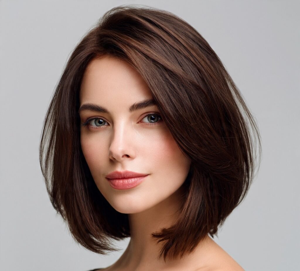 16 Trending and Flattering Bob Hairstyles for Round Faces 9 Bob with Long Face Framing Layers