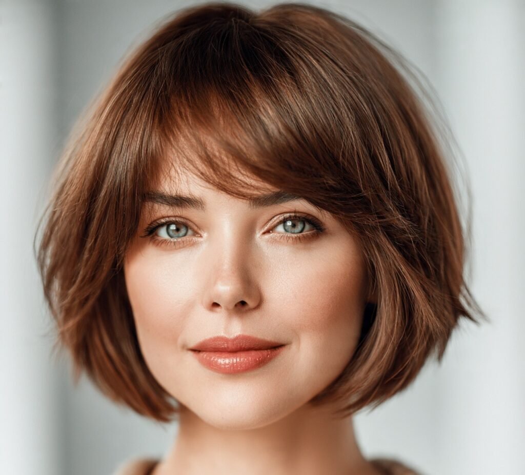 16 Trending and Flattering Bob Hairstyles for Round Faces 16 Bob with Side Bangs and Layers