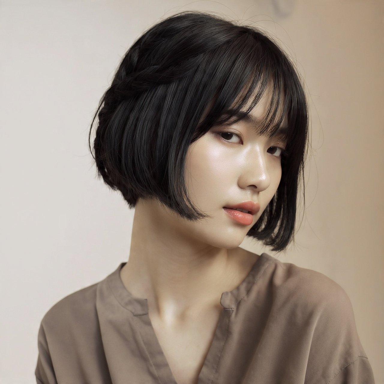 Braided Bob with Curtain Bangs