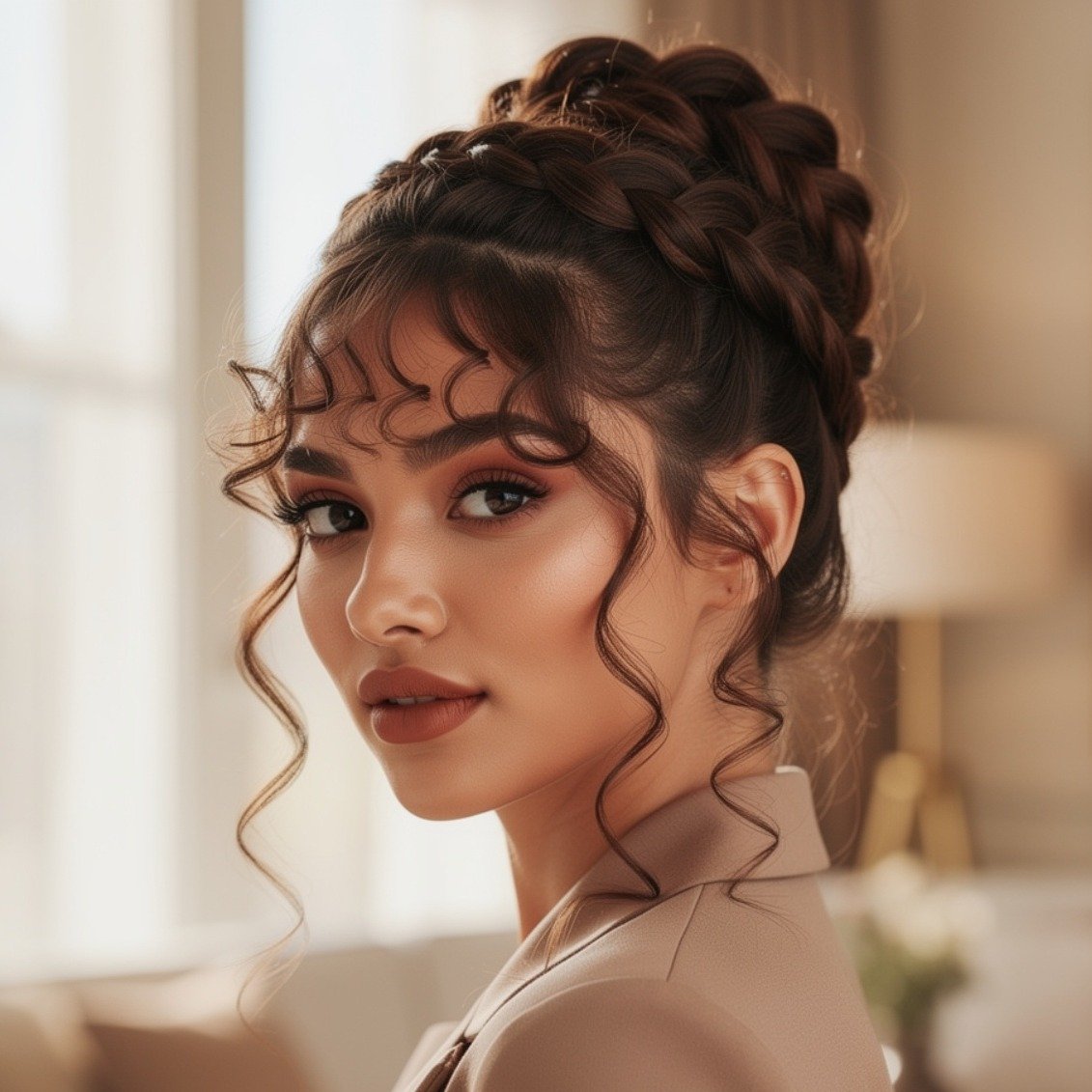 15 Stunning Curly Hairstyles for Wedding Ideas for Brides and Guests 13 Braided Crown Updo With Natural Curls