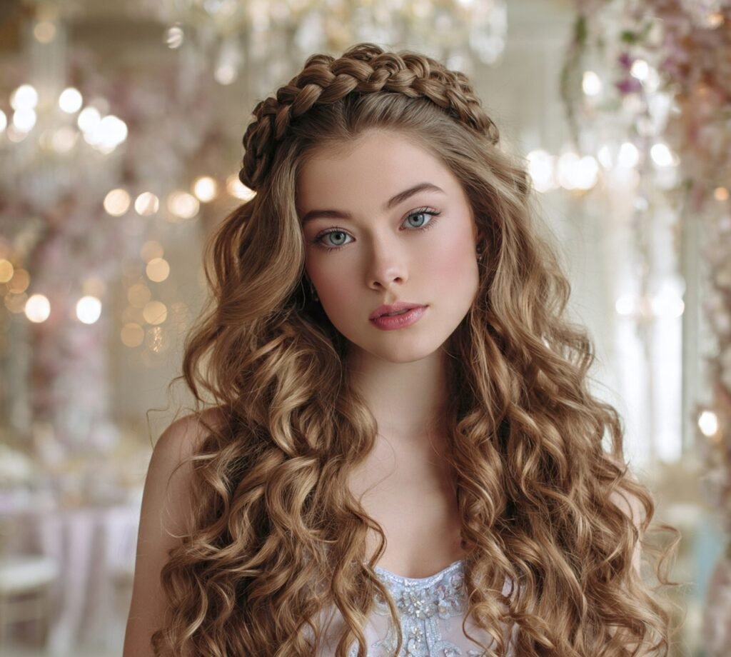 13 Stunning Prom Hairstyles for Long Hair Every Girl Will Love 6 Braided Crown with Curls cropped 1