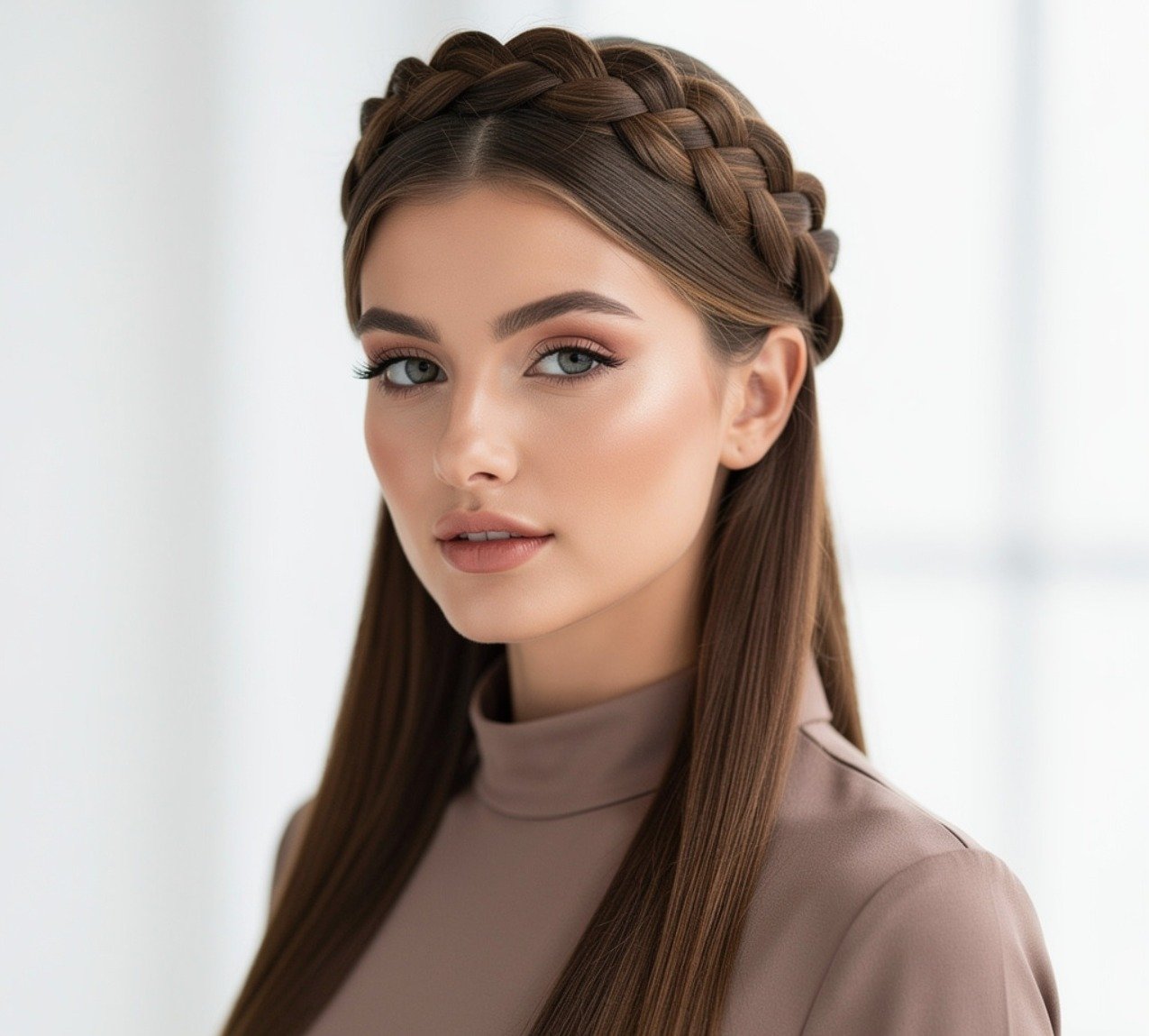 Braided Crown with Straight Ends Long Hairstyle