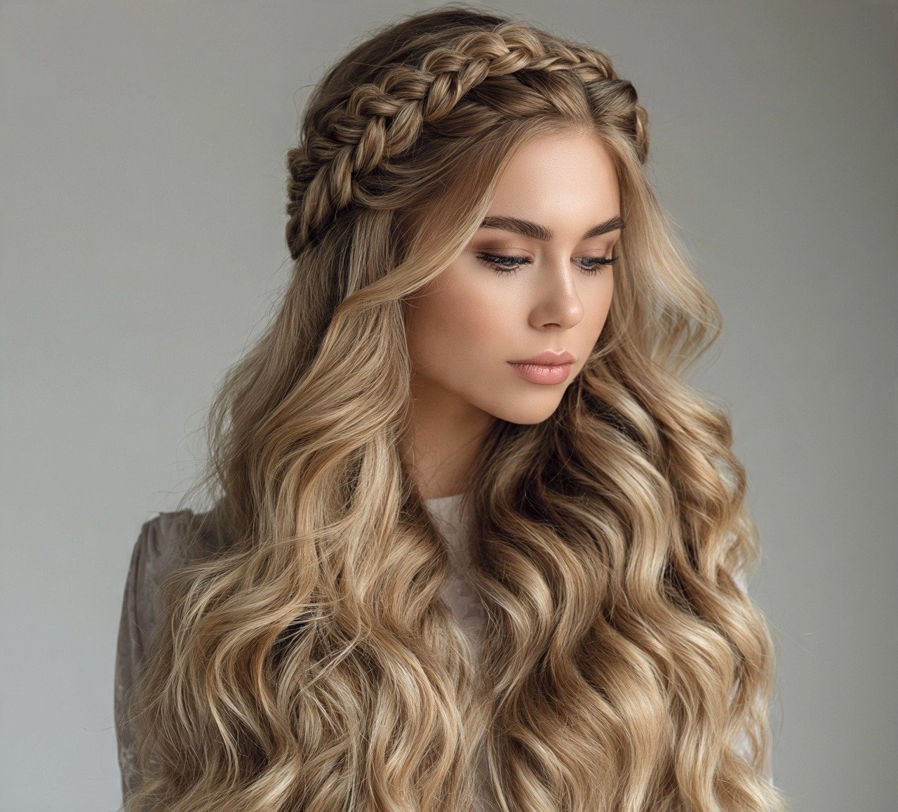 Braided Half Up Style Formal Long Hair