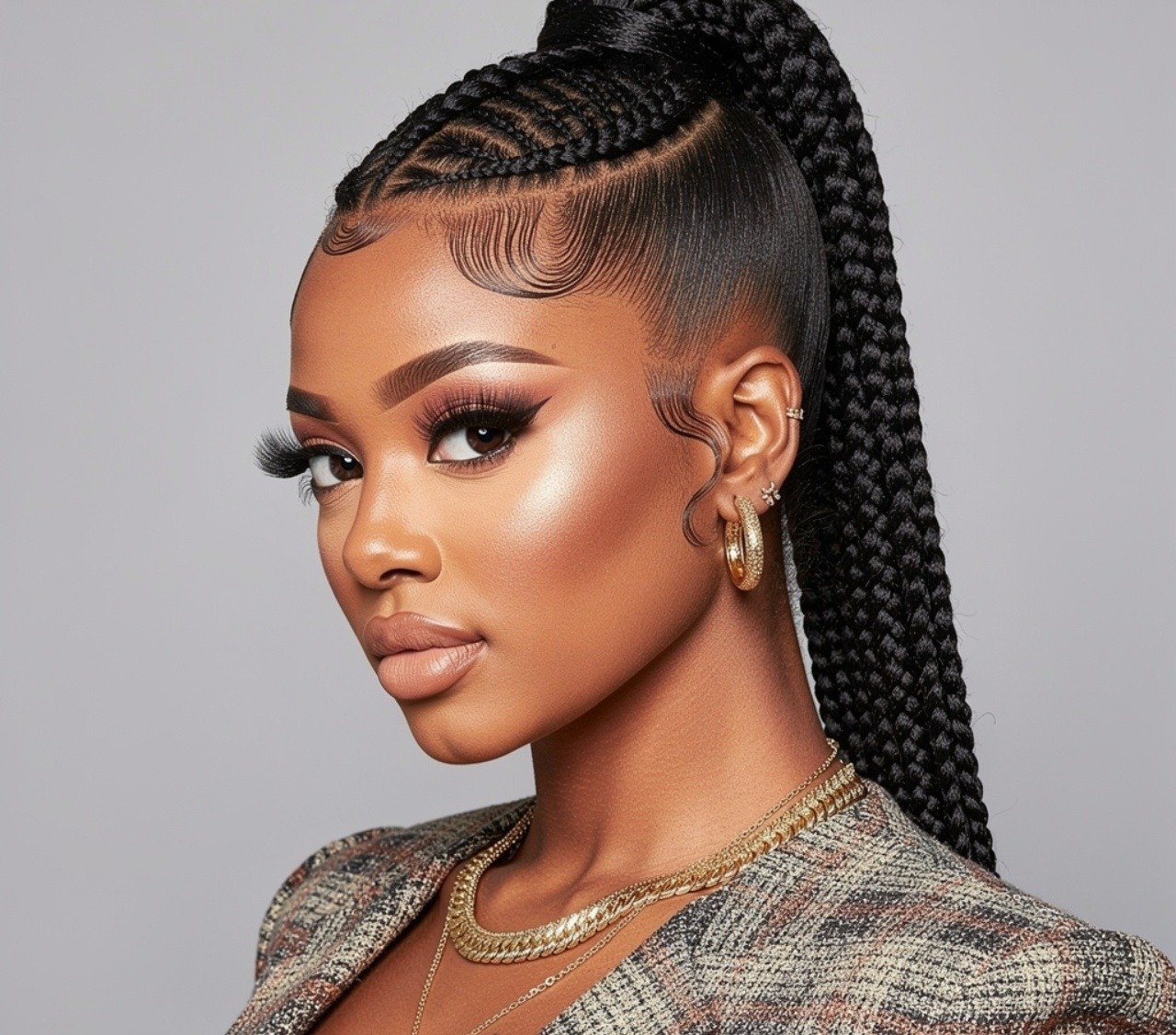 Braided Quick Weave Hairstyles Ponytail for Protective Style