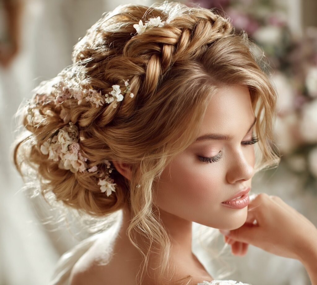 Braided Updo with Floral Accents cropped