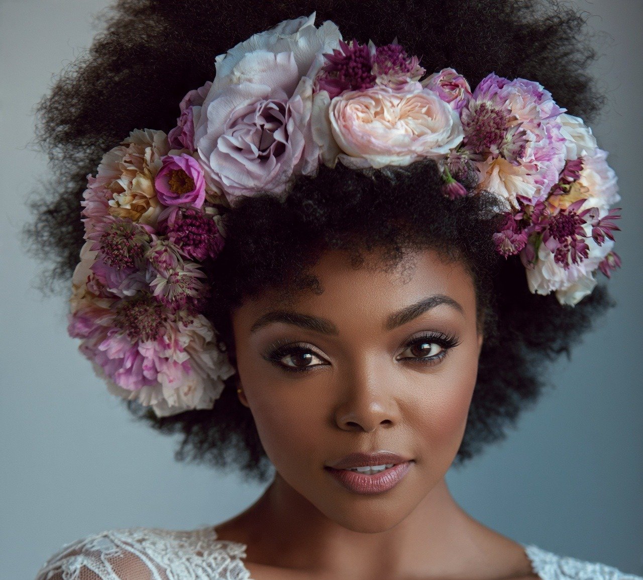 Bridal Afro with Floral Crown