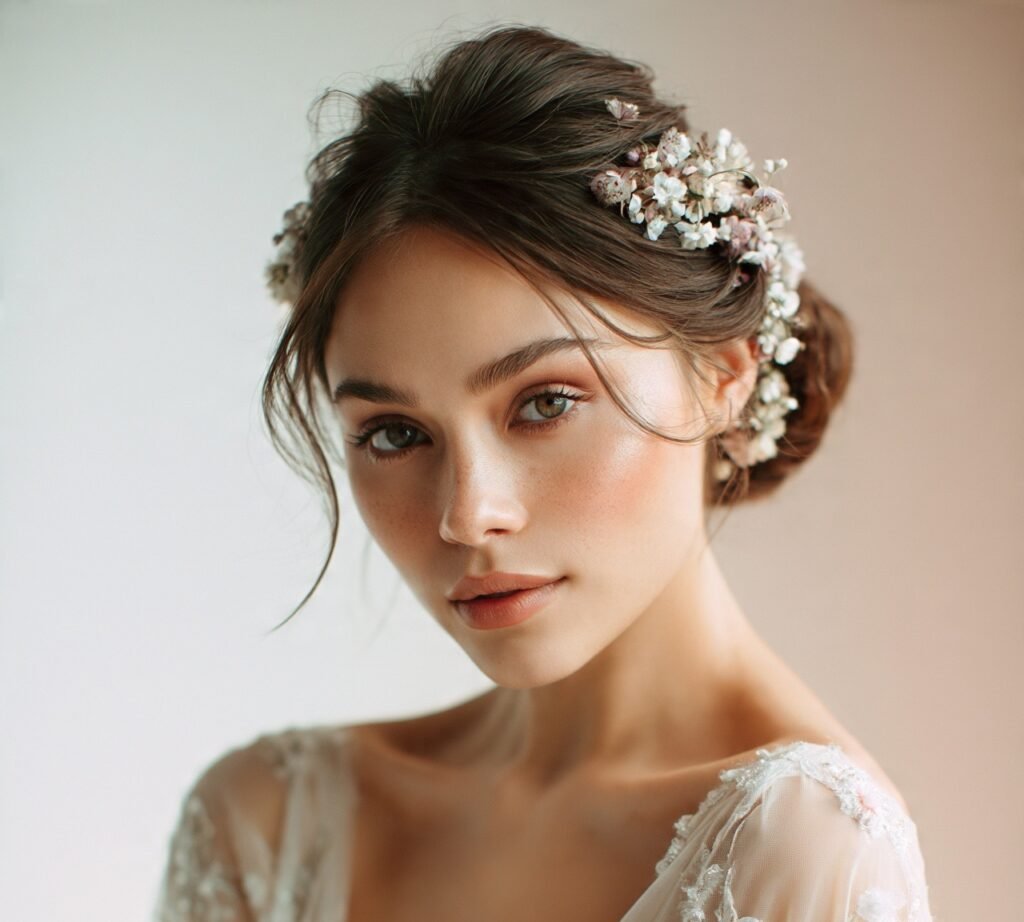 Bridal Bun with Floral Accents cropped
