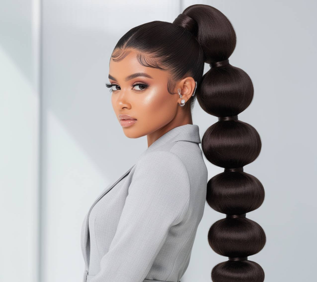 Bubble Ponytail Cute Quick Weave Hairstyles for Round Face