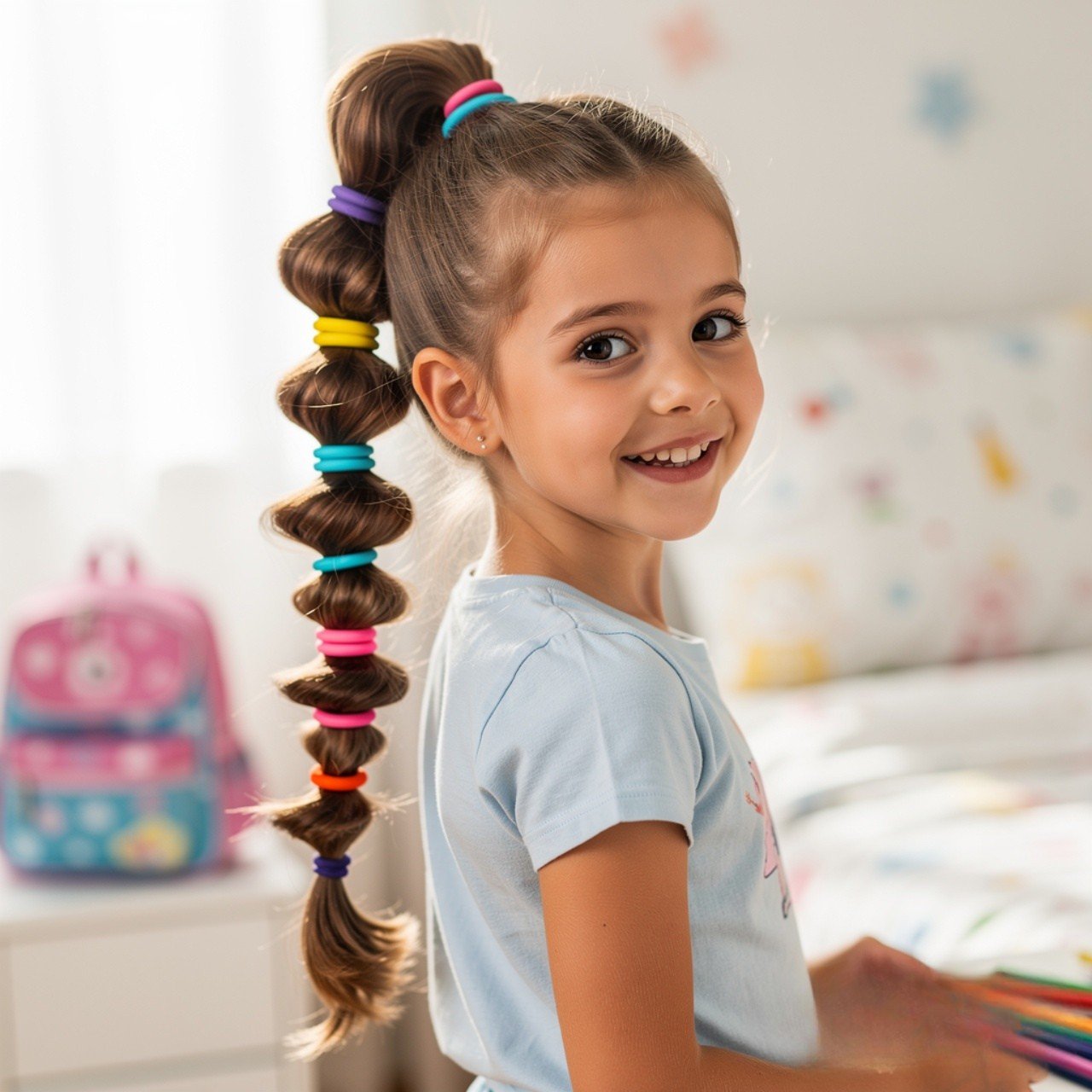 13 Trending Easy Kids Hairstyles for Cute Everyday Looks 7 Bubble Ponytail Easy Kids Hairstyle