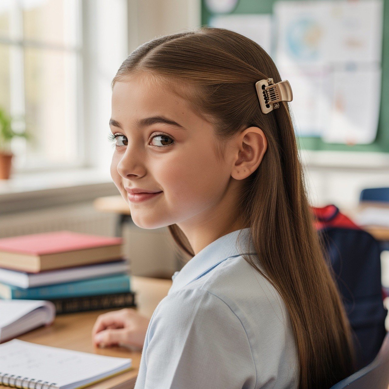 Clip Back Hairstyle Easy School Hairstyle