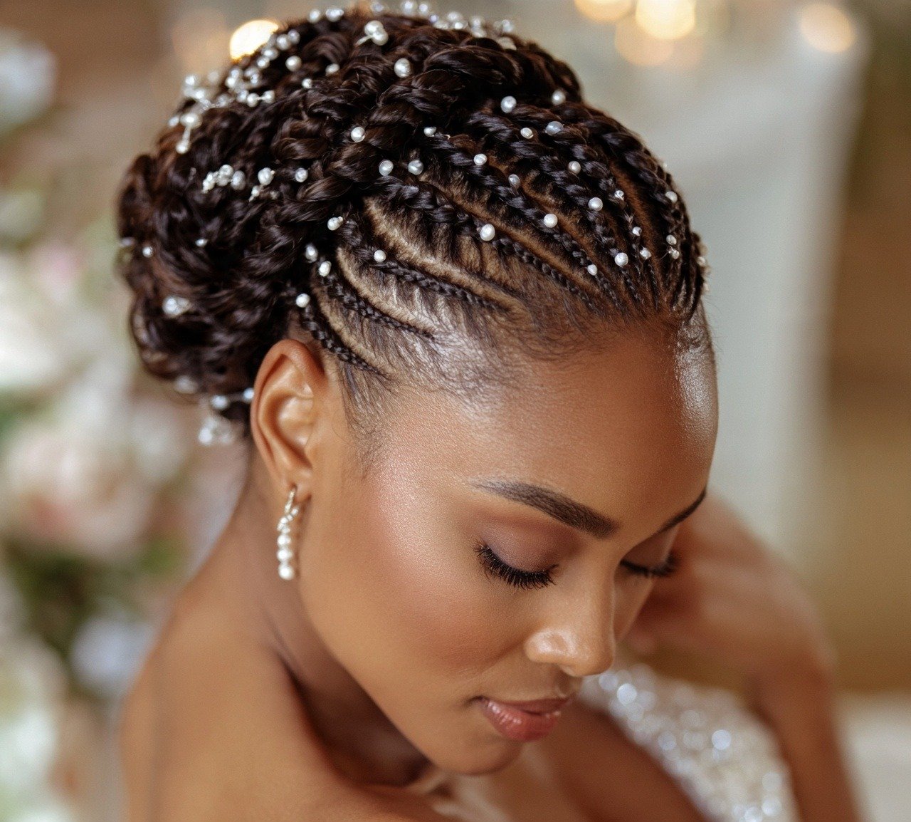 Cornrow Updo with Pearls