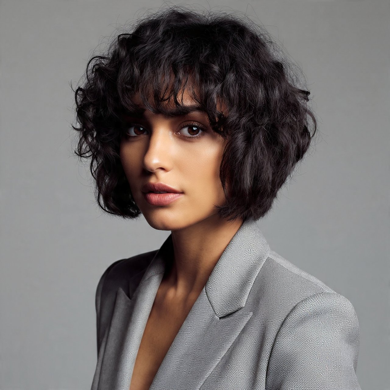 Curly Bob With Bangs