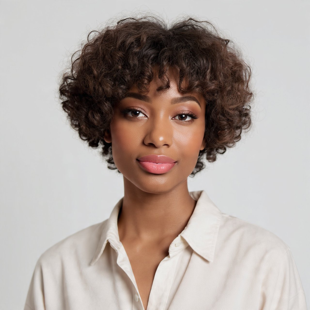 Curly Bob with Natural Bangs