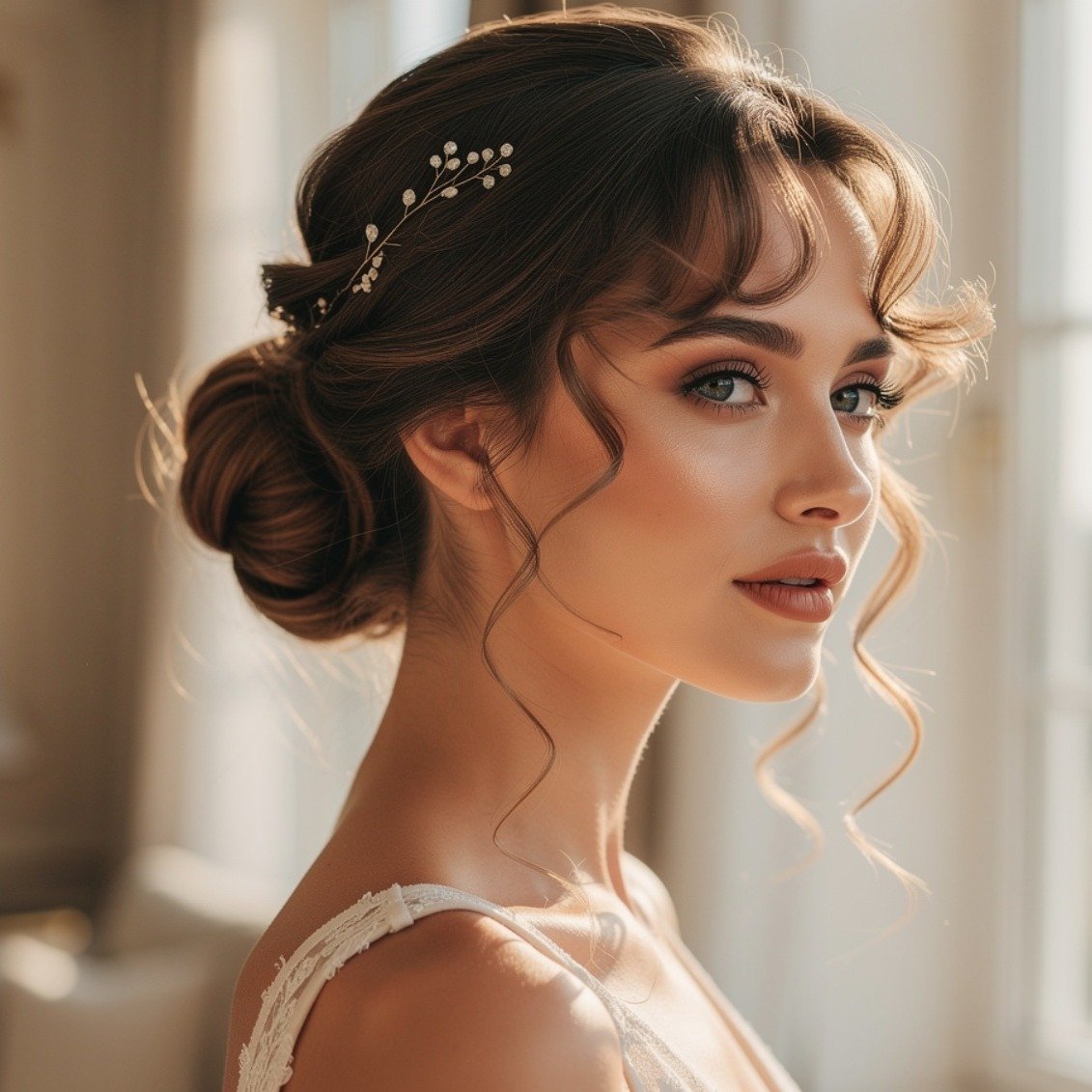 15 Stunning Curly Hairstyles for Wedding Ideas for Brides and Guests 5 Curly Chignon With Tendrils