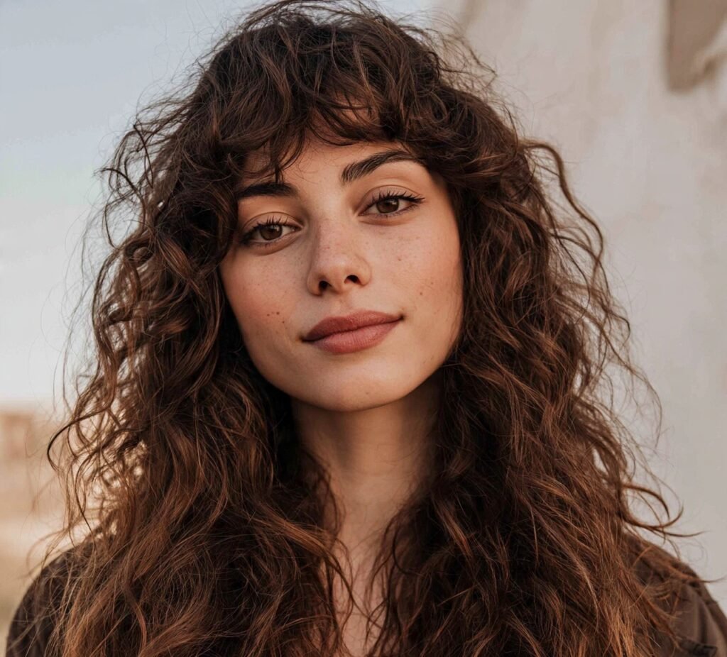 13 Trending Chic Long Curly Hairstyles for Maximum Bounce and Definition 4 Curly Hair with Curtain Bangs cropped