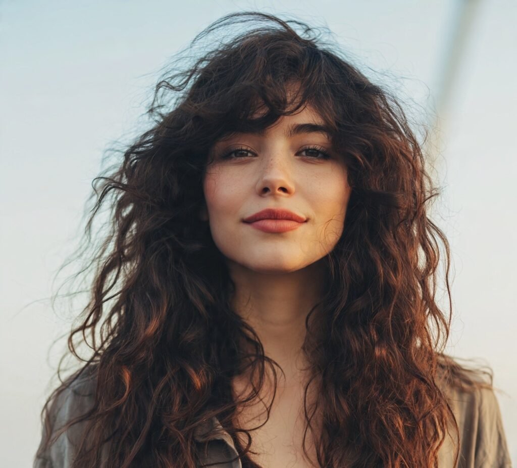 13 Trending Chic Long Curly Hairstyles for Maximum Bounce and Definition 14 Curly Hair with Long Layered Fringe cropped
