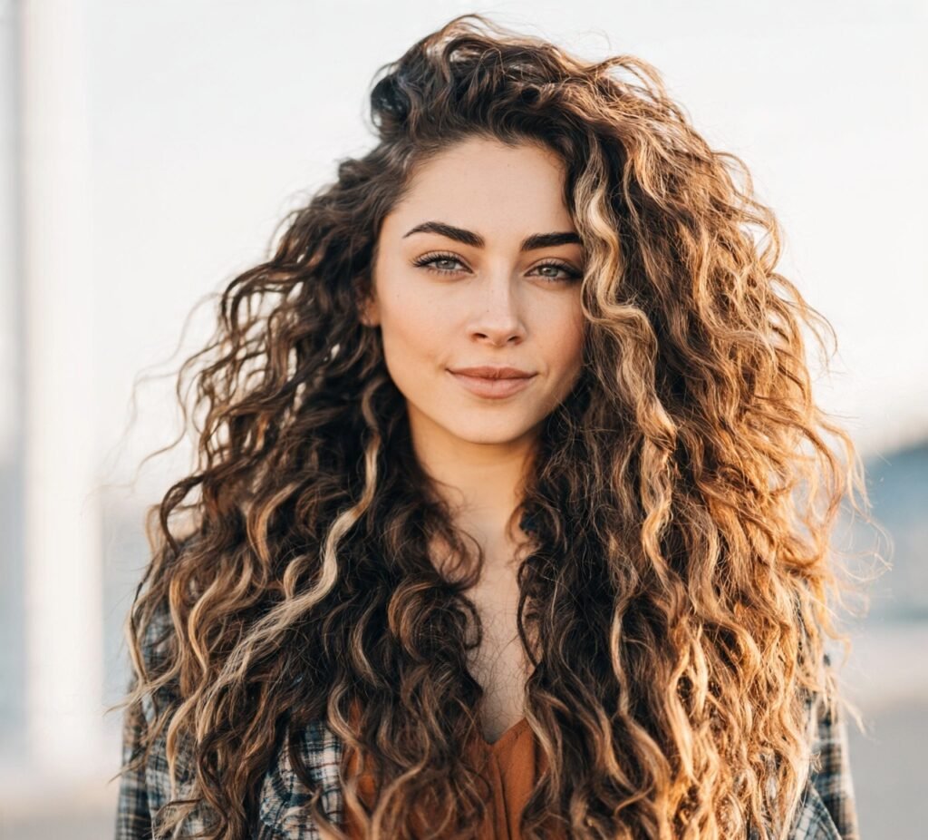 13 Trending Chic Long Curly Hairstyles for Maximum Bounce and Definition 8 Curly Hair with Money Piece Highlights cropped