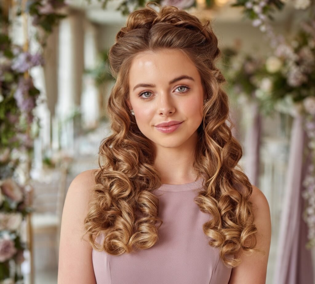 13 Stunning Wedding Hairstyles for Bridesmaids (With Styling Tips) 11 Curly Half Up with Volume