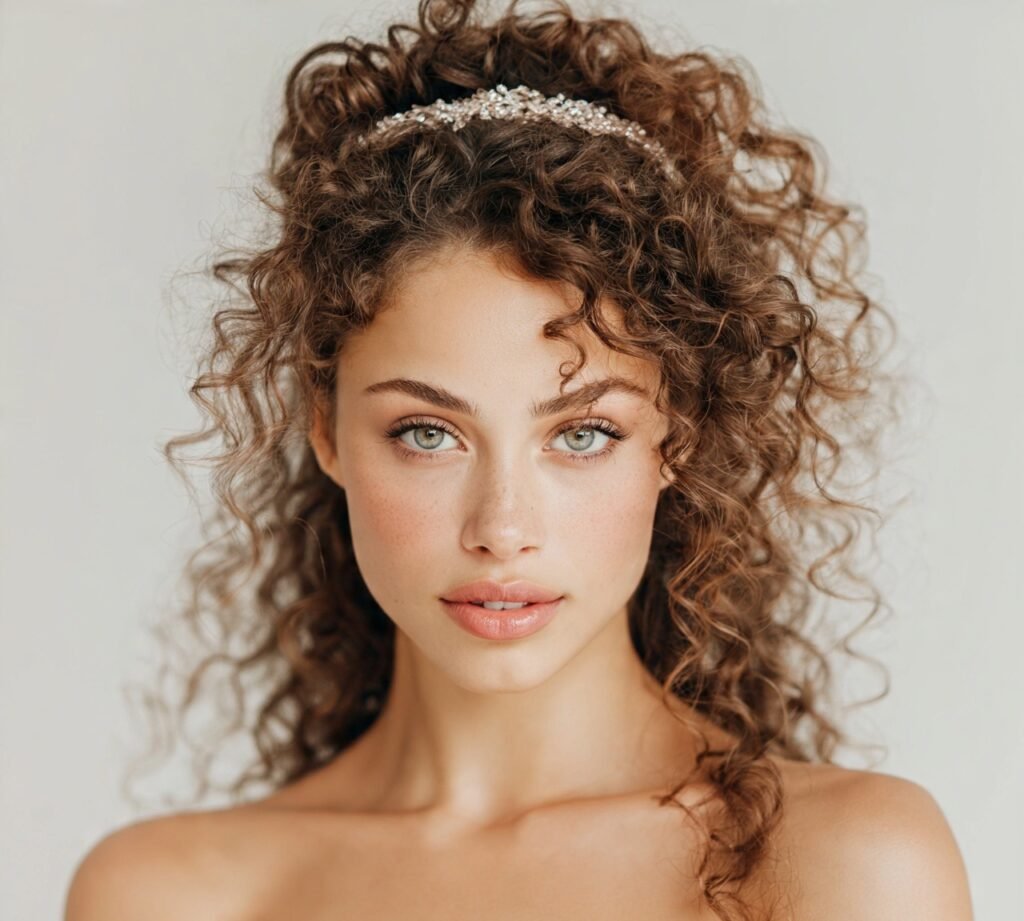 12 Trending Curly Wedding Hairstyles Every Bride Should Definitely Try 12 Curly Pulled Back Style with Headband or Vine cropped