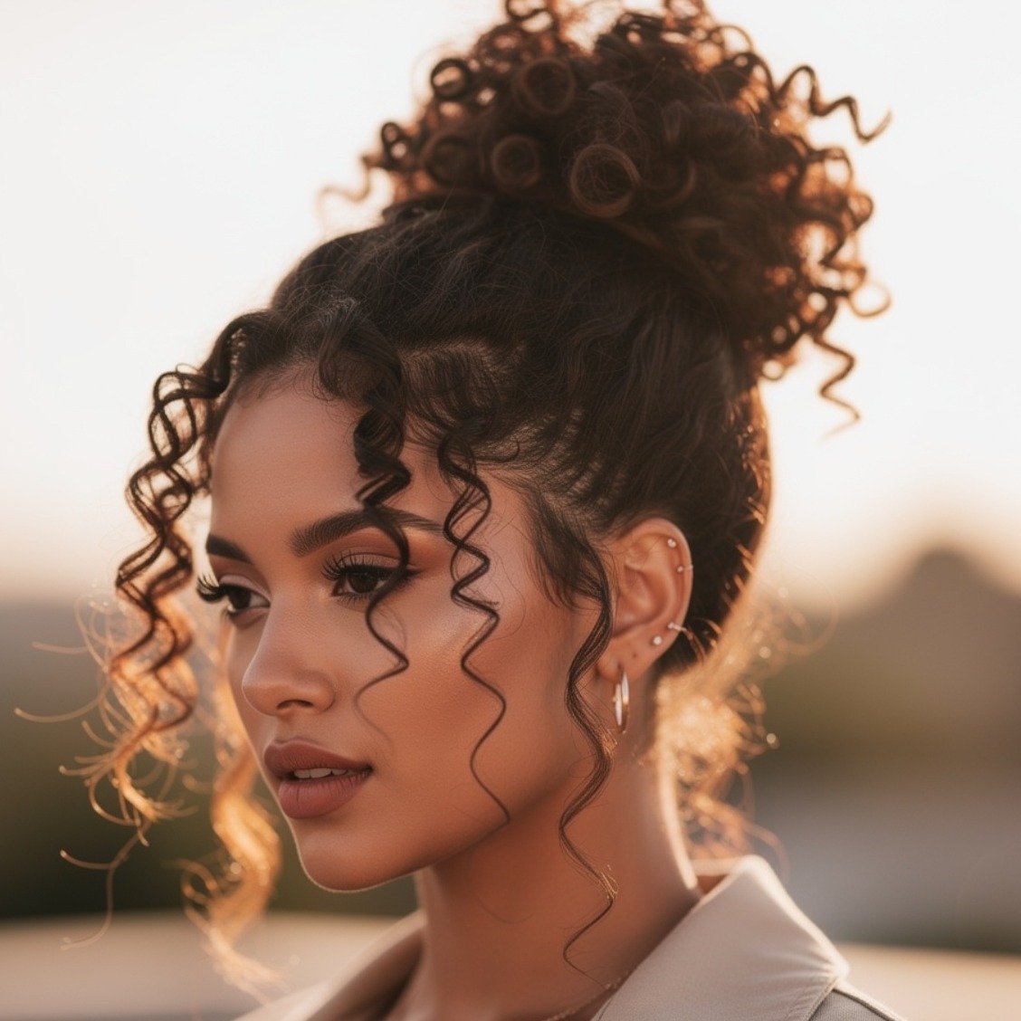 15 Trending Simple Curly Hairstyles That Are Easy and Beautiful 16 Curly Top Knot