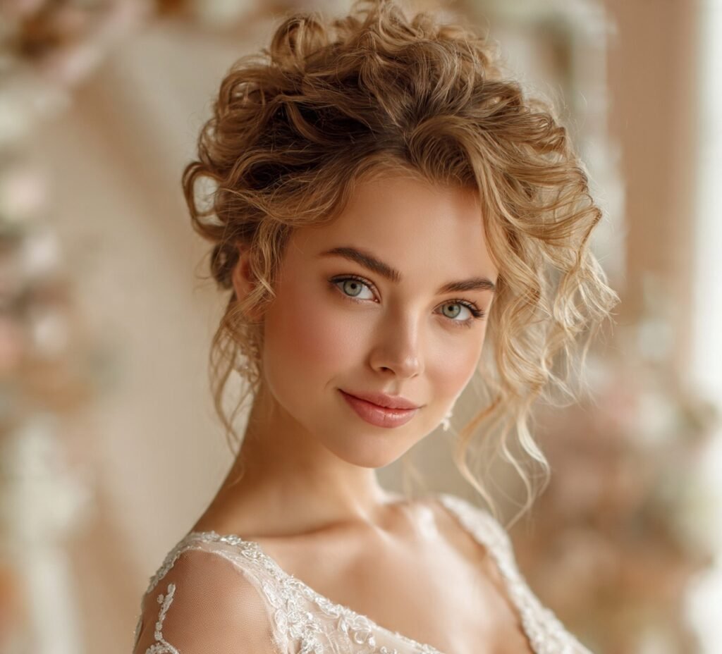 Curly Updo with Volume for medium hair cropped