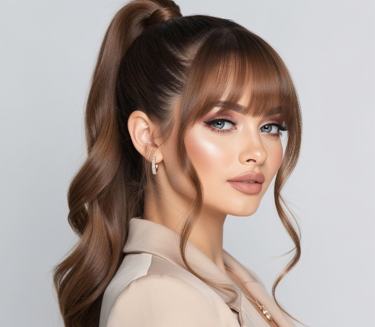 Curtain Bang Quick Weave Ponytail Hairstyles for Heart Face