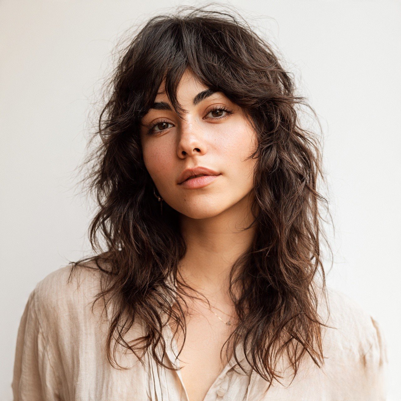 Curtain Bang Shag For Wavy Hairs