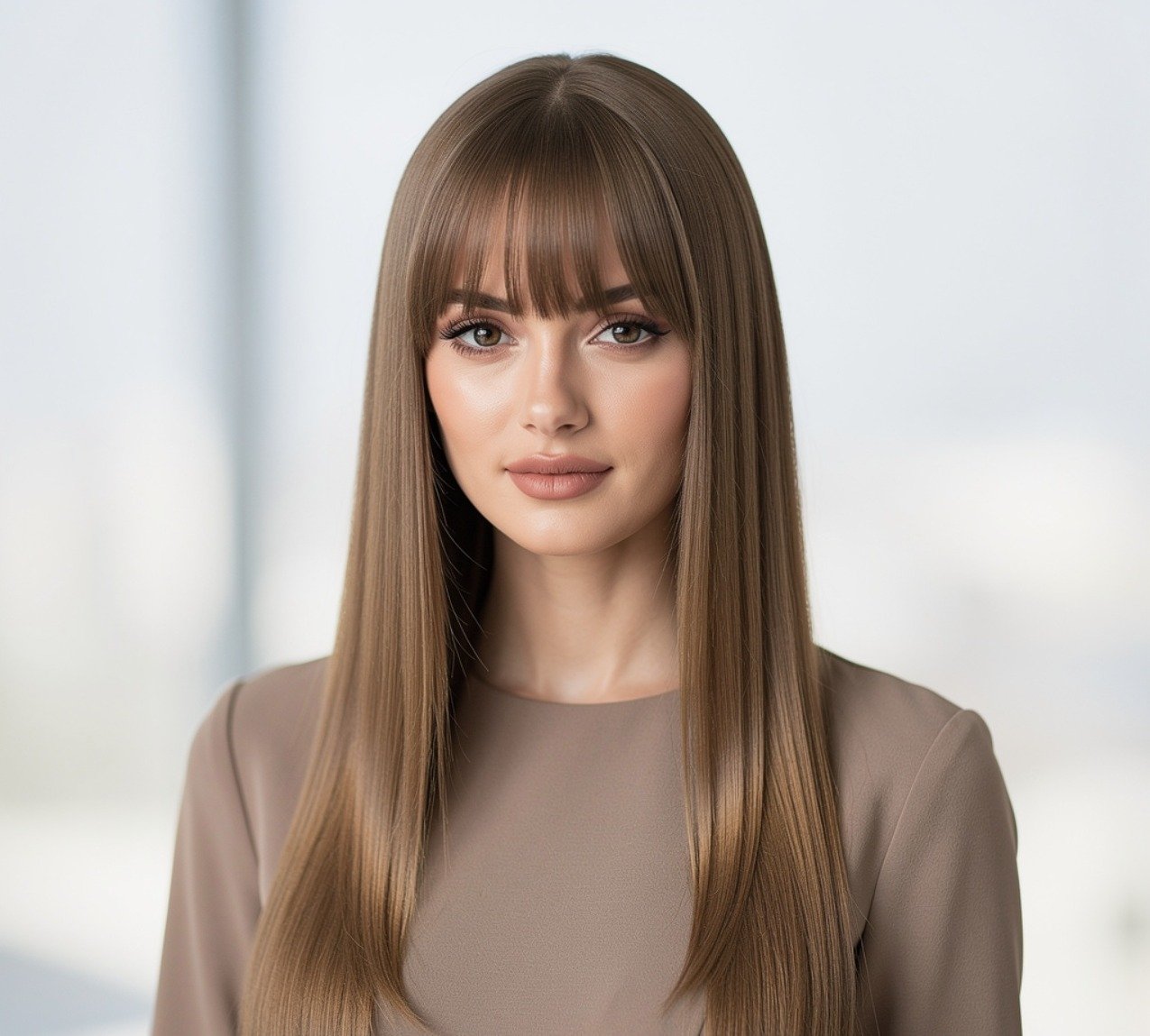 Curtain Bangs Hairstyle for Long Straight Hair