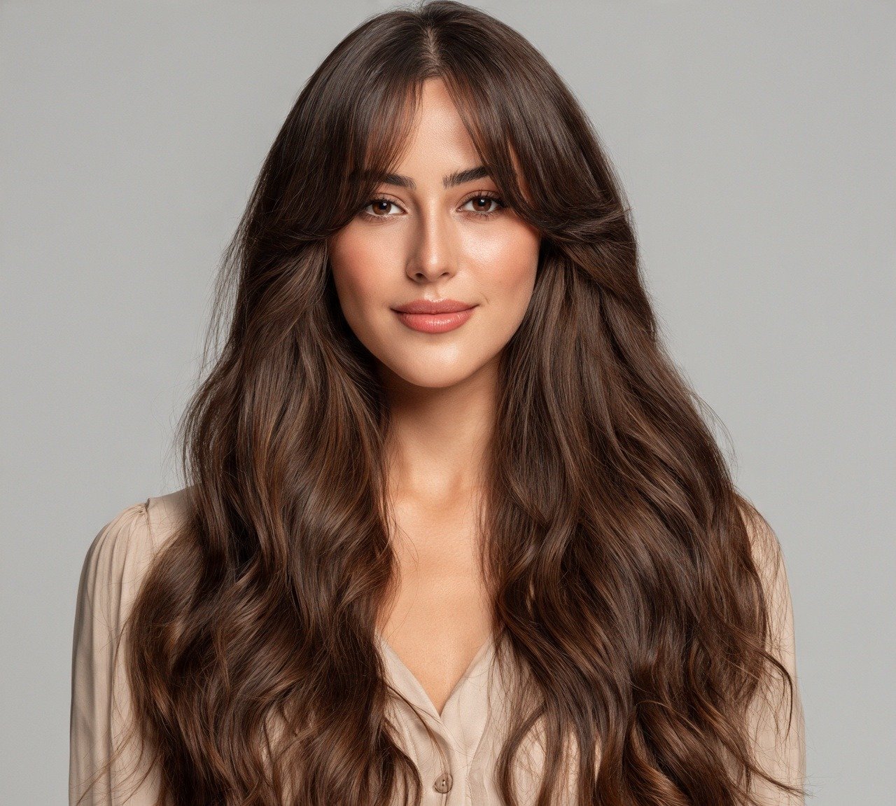 Cute Hairstyles For Long Hair: 16 Stunning Ideas 3 Curtain Bangs with Long Waves Cute Hairstyle