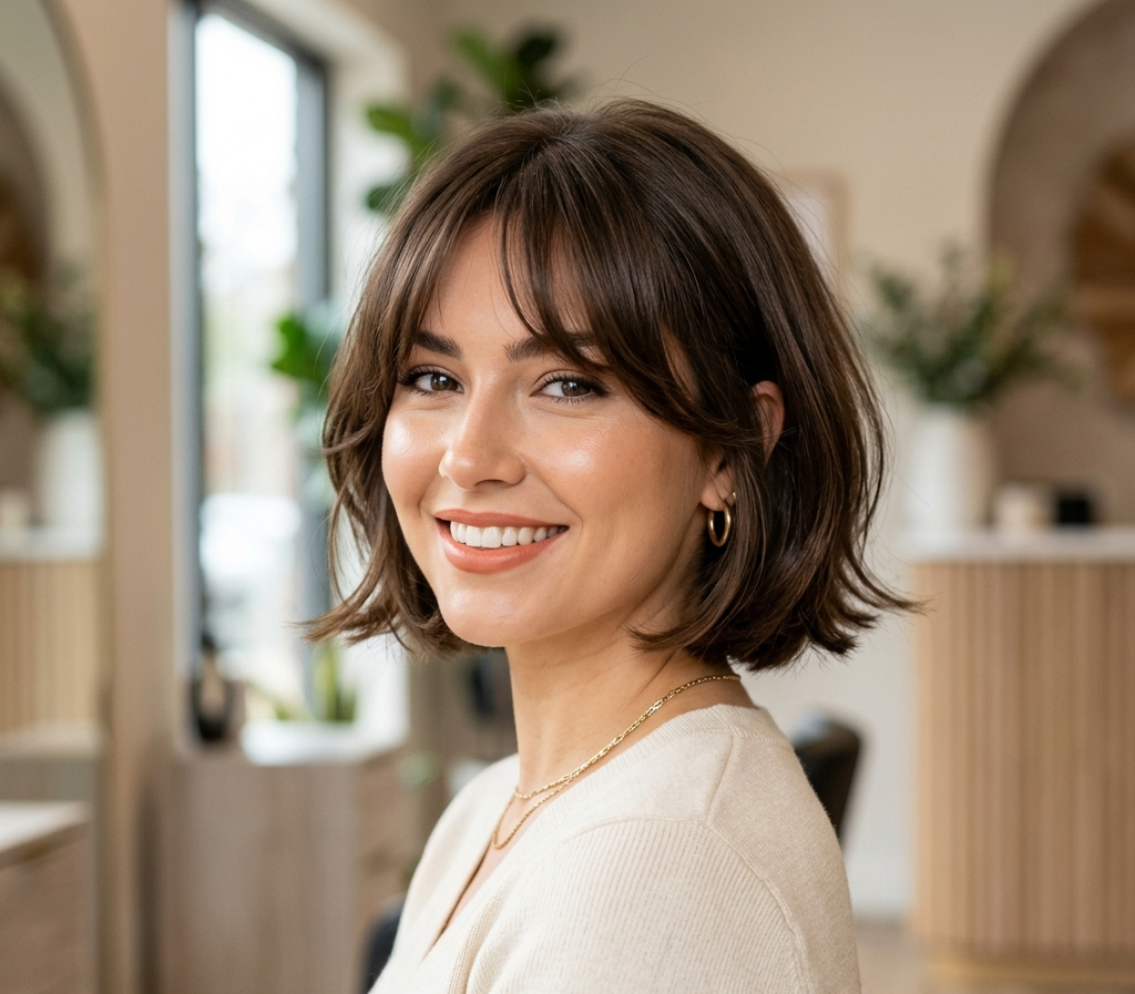 Curtain Bangs with Short Bob