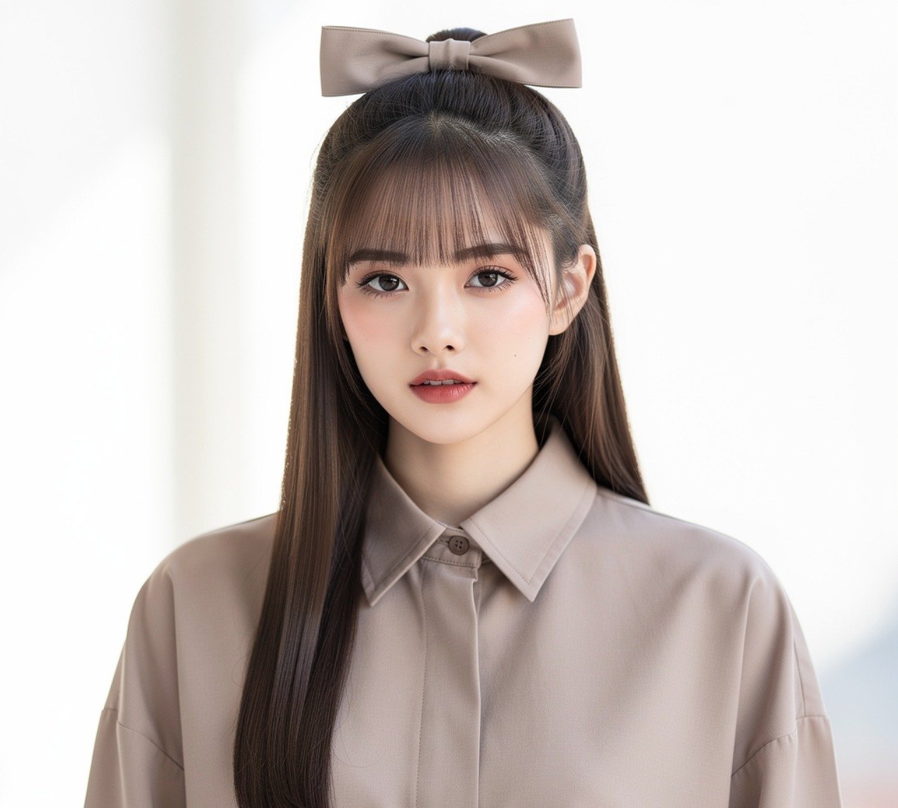 Cute Straight Hair Half Up Bow
