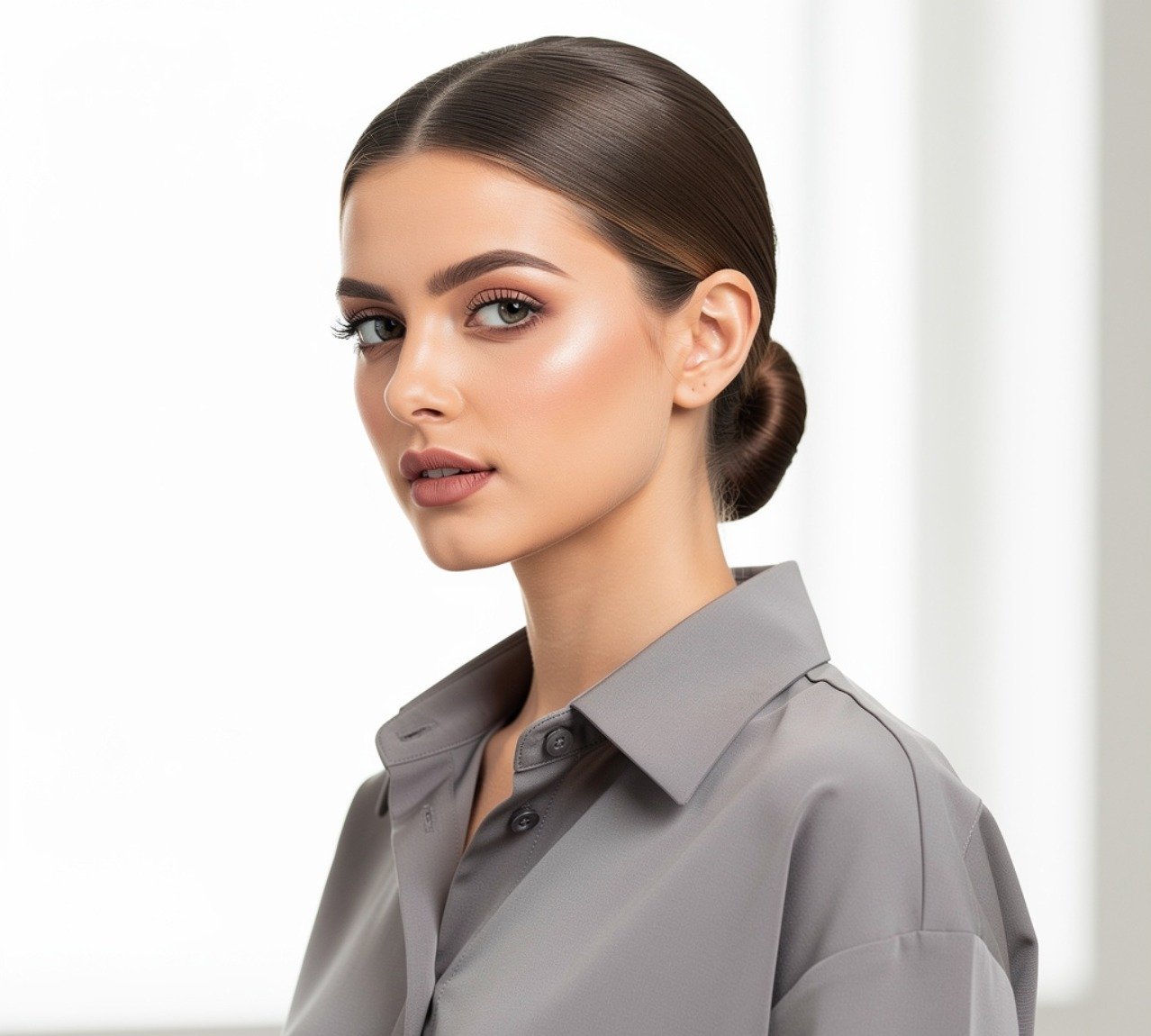 Cute Straight Hair with a Low Sleek Bun