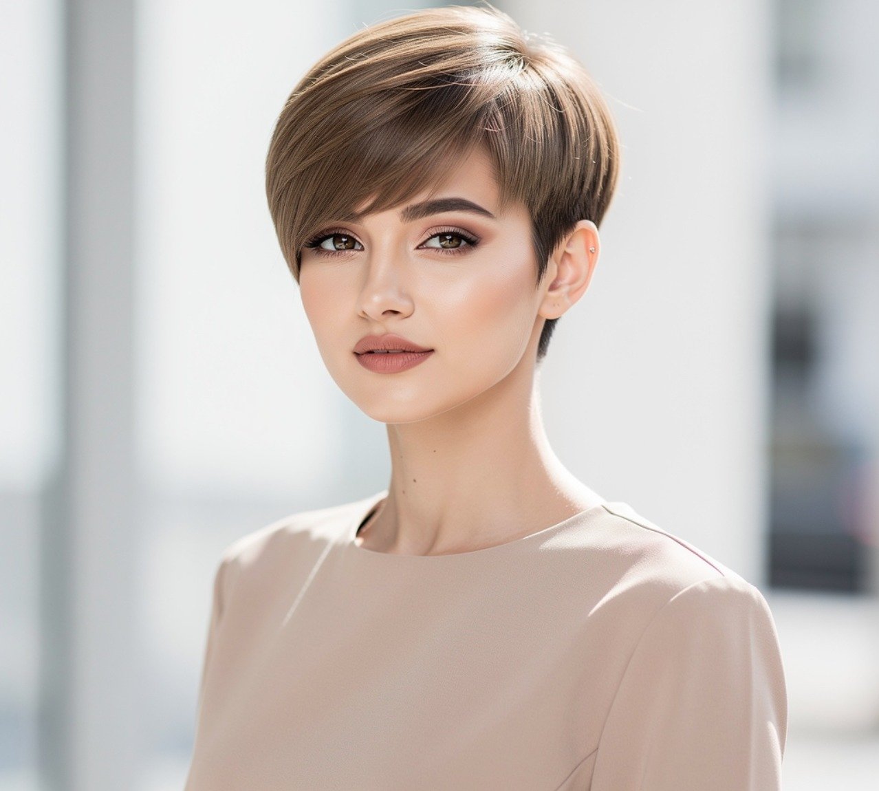 Cute Straight Pixie with Side Swept Fringe