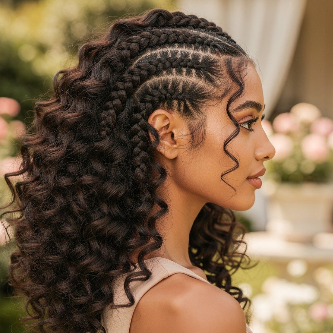Feed In Braids with Curly Ends
