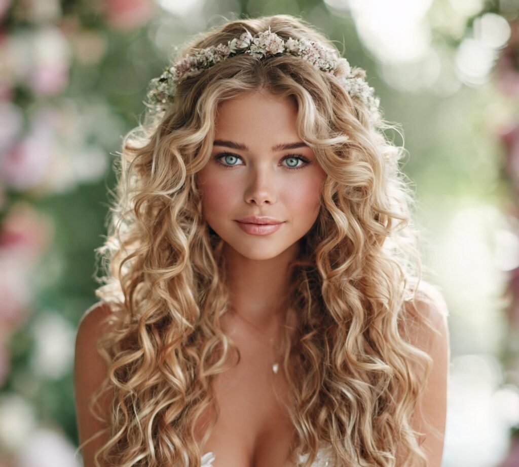 Flower Crown with Loose Curls cropped