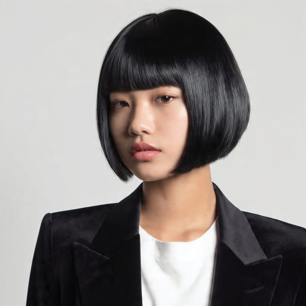 18 Trending Black Bob Hairstyles for Bold, Beautiful Style 3 Glossy Black Bob with Blunt Bangs