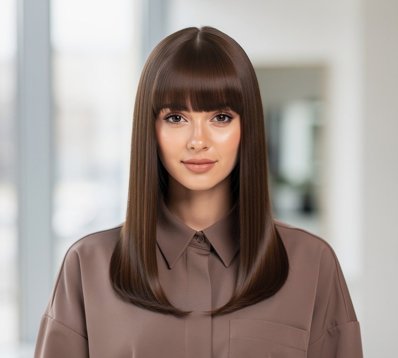 Glossy Brunette Cute Straight Hair
