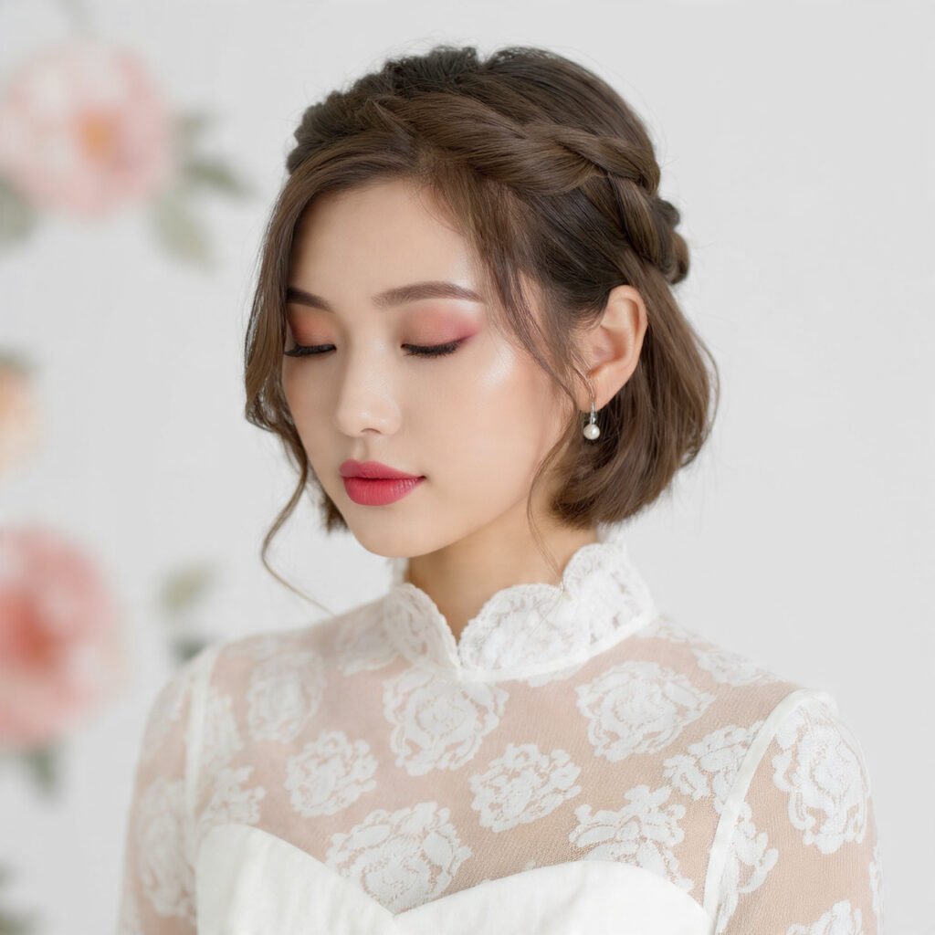 Half Up Bob with Twisted Crown Hairstyle