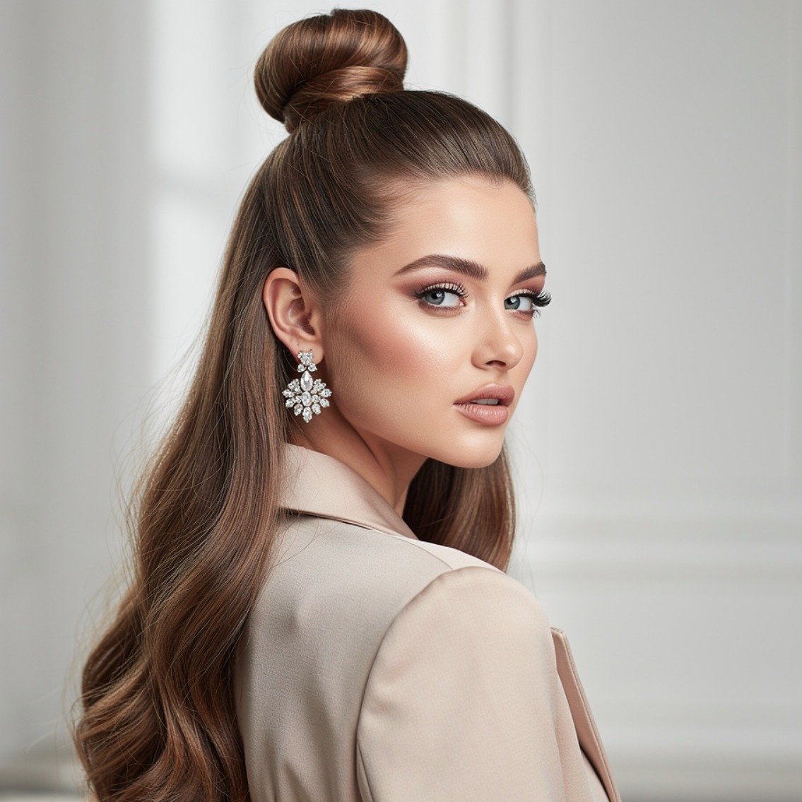 15 Trending Simple Half Up Half Down Hairstyles That Are Elegant and Easy to Style 3 Half Up Bun 2