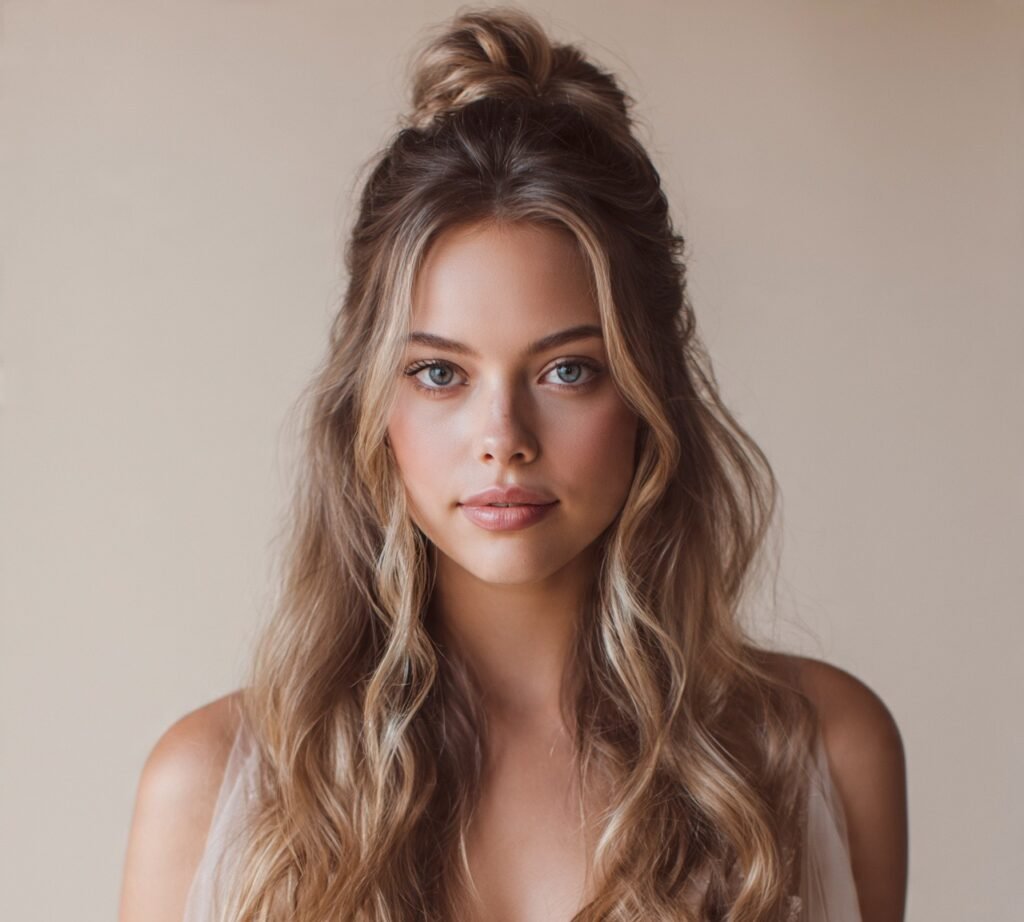 Half Up Bun with Loose Waves cropped