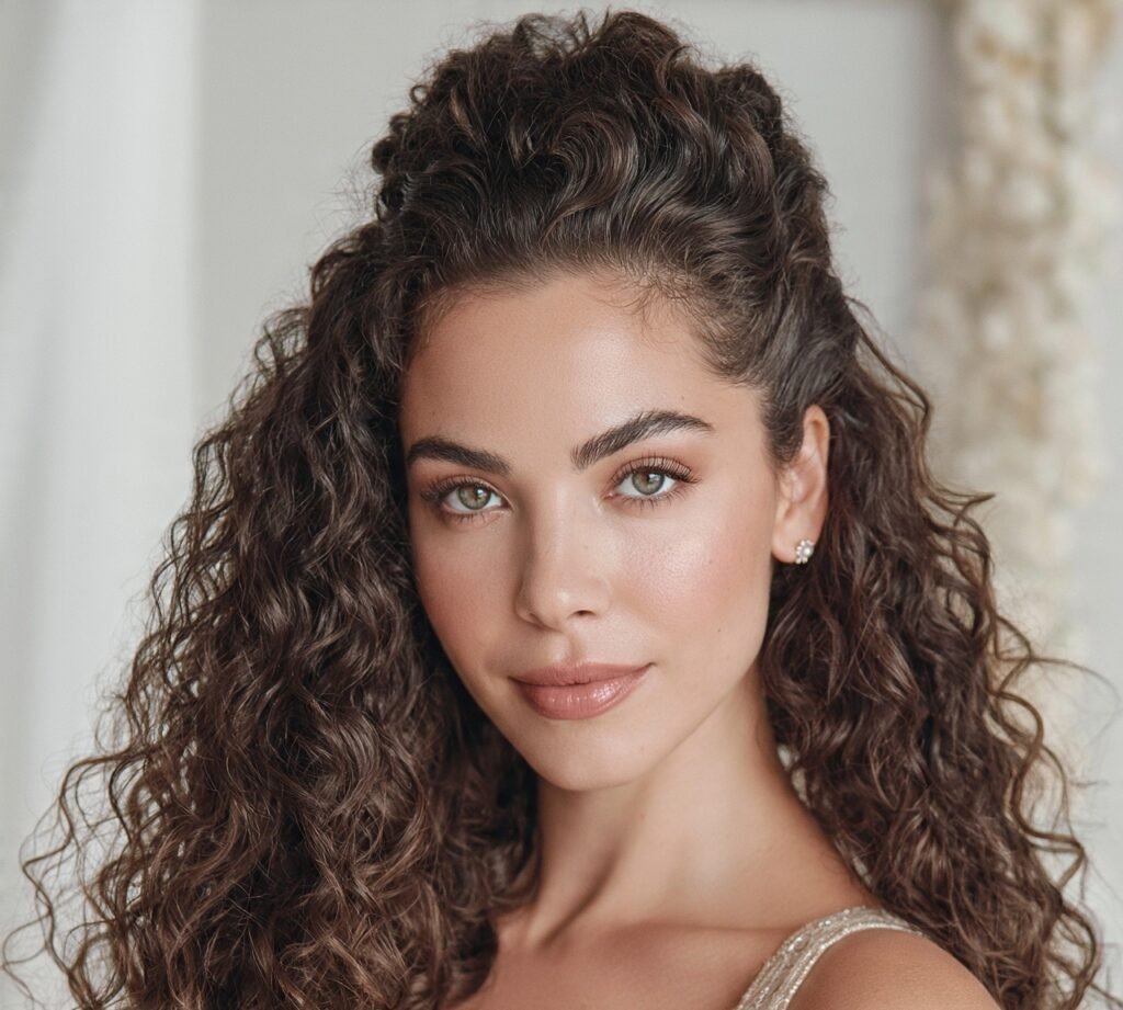 12 Trending Curly Wedding Hairstyles Every Bride Should Definitely Try 2 Half Up Curly CrownHalf Up Curly Crown cropped