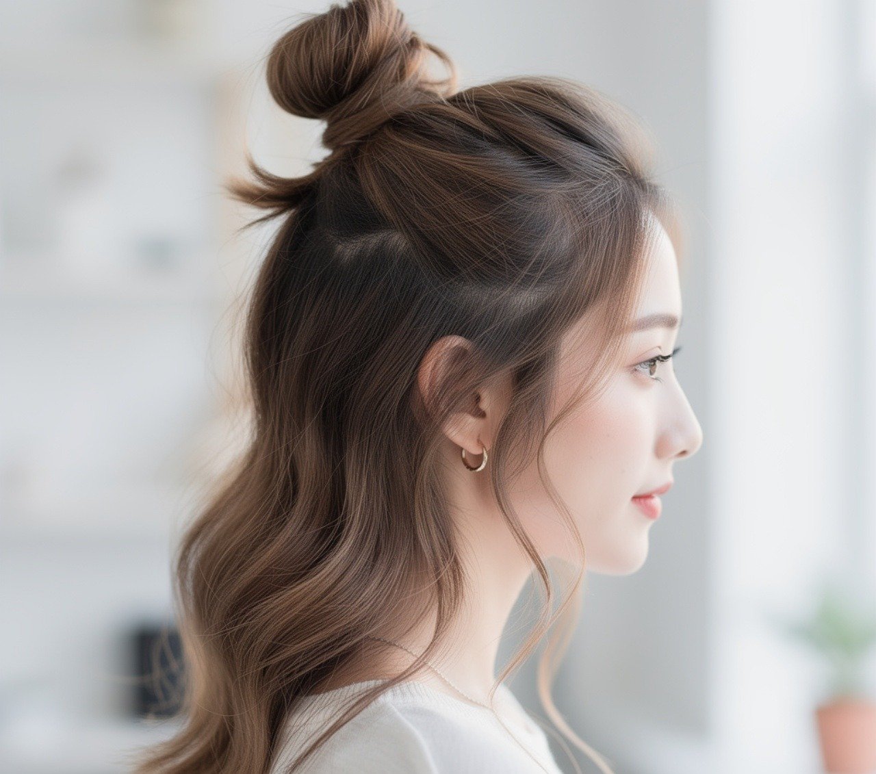16 Easy Hairstyles for School That Look Cute and Take Minutes 12 Half Up Top Knot Easy Hairstyle 1