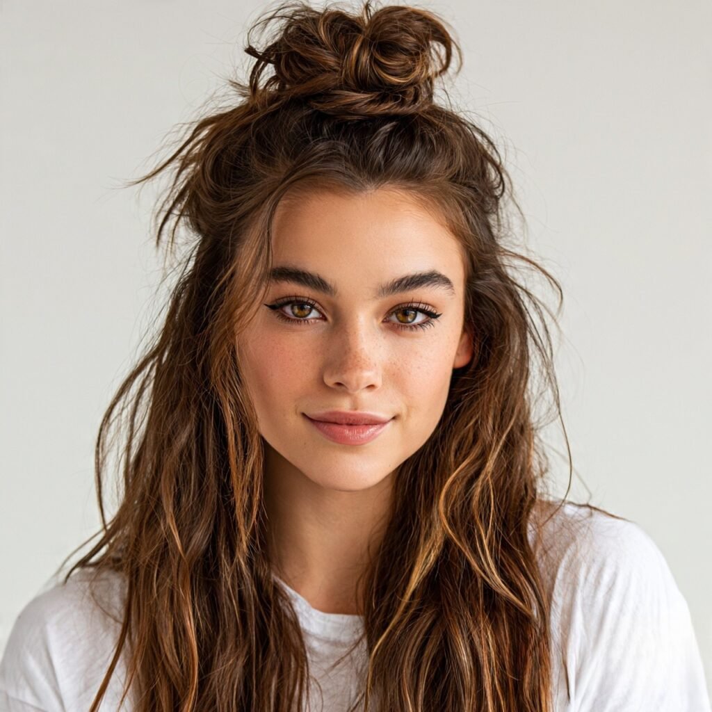 14 Trending Easy Hairstyles for Long Hair You’ll Love 13 Half Up Top Knot For Long Hair