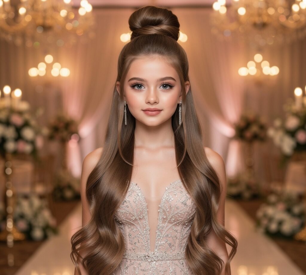 13 Stunning Prom Hairstyles for Long Hair Every Girl Will Love 9 Half Up Top Knot cropped 1