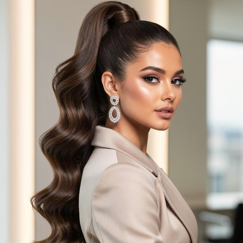 High Ponytail with Waves