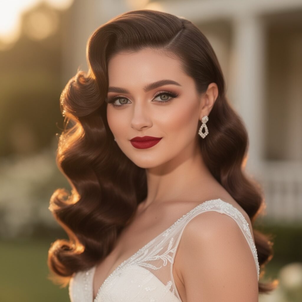 15 Trending Simple Hairstyles for Wedding for Brides, Bridesmaids, and Guests 8 Hollywood Waves